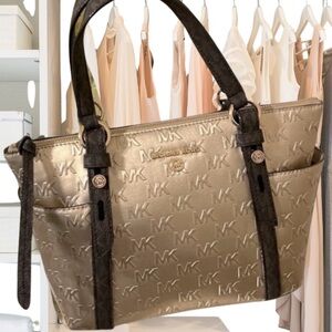 Michael Kors GoldBrown Sullivan Logo Convertible Handbag Strap not incl.